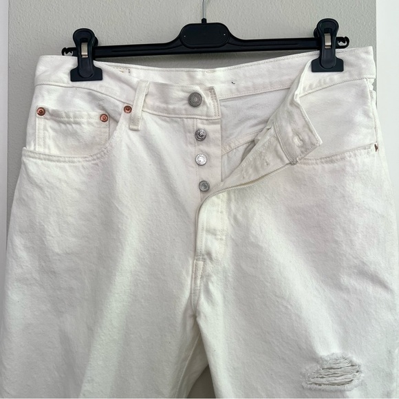 Levi's Premium 501 Big E Tab Cropped Distressed Jeans - High Rise Straight Leg - Picture 6 of 15